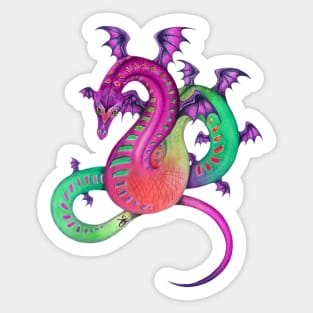 Fabulous Rainbow Dragon in Pink, Purple, and Green Sticker